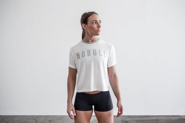 Nobull Boxy Women's T Shirts White | Australia (BY0264)